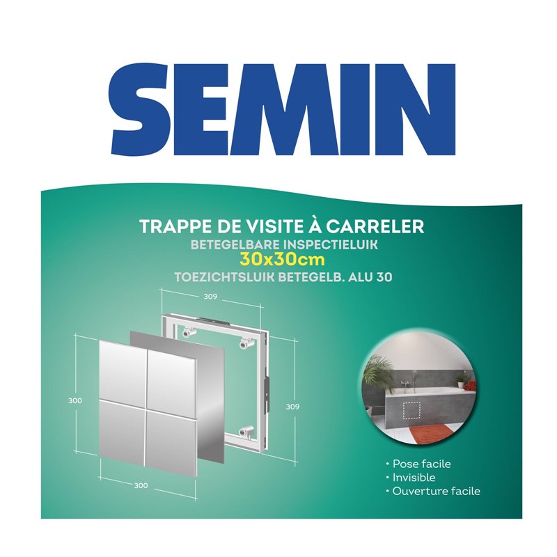 Image secondaire de Semin Trappe de Visite à Carreler - 300 mm x 300 mm - Accès sous Baignoire et Pièces Humides