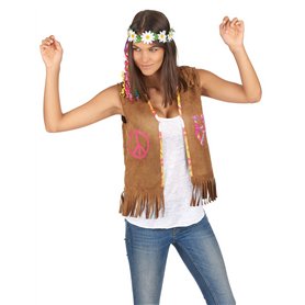 DEGUISE TOI - Gilet hippie femme 55 cm - Gilet - Taille Unique - Marron - Déguisements adultes - 100% polyester - Lavage à la ma