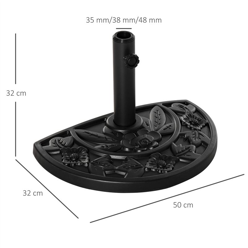 Image secondaire de Outsunny Pied de Demi-Parasol Demi-Pied Socle de Parasol Base de lestage Ciment HDPE Motif Fleurs cannulation pour parasols Ø 35