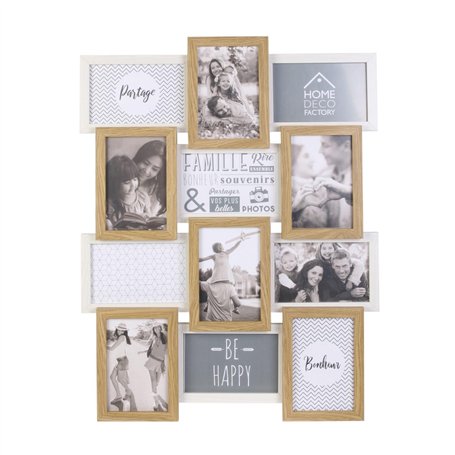 HOME DECO FACTORY - HD4218 - Cadre Photo Multiple Pele-Mele 12 Vues Bois et Blanc