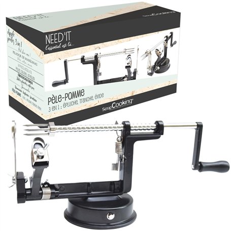 SCRAP COOKING Épluche Pomme 3-en-1 Need’it - En Métal - Éplucheur Pèle Découpe Qualité Professionnelle Inox pour Pâtisserie