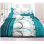 Le linge de Jules Parure Drap Plat + Drap-Housse 140x190 + 2 T - Pur Coton 57 Fils - Roue L Turquoise