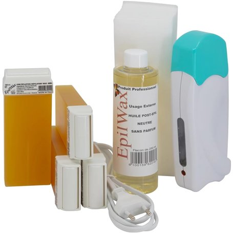 EpilWax - Kit Chauffe Cire Épilation Professionnelle avec 4 x Recharges Roll on Cire Miel