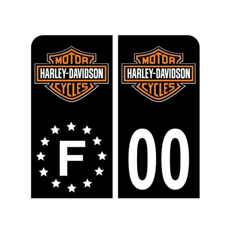 Pack Moto Autocollant Stickers Plaque d'immatriculation Premium Harley Davidson Noir - Numéro Personnalisé