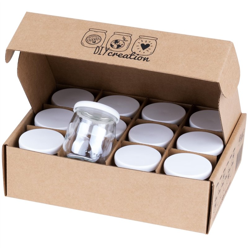 DIY Creation - Lot de 12 Pots de Yaourt en Verre avec couvercles hermétiques - Yaourtière Seb Multidélices, Thermomix, Cookeo - 