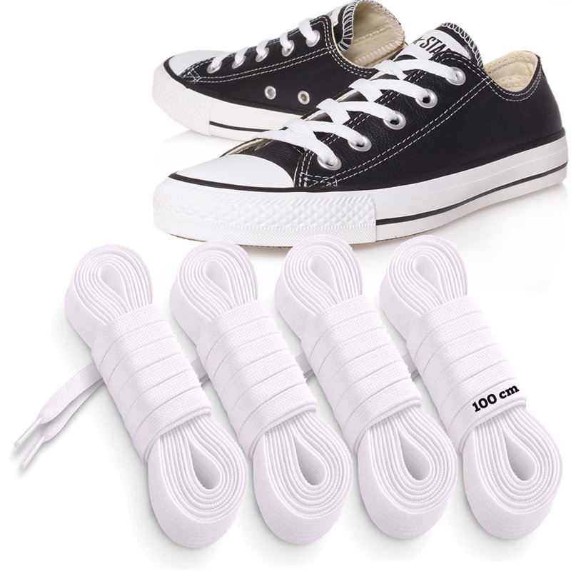 Image secondaire de MARKETIFAR Lacets Blancs pour Baskets 100cm-4 Paires Lacets Blancs Plats-Lacet Chaussure-Parfait pour Converse basse et Stan Smi