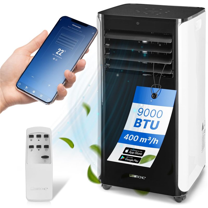 Clatronic climatiseur mobile CL 3716, Amazon Alexa et Google Assistant ; refroidissement 3 en 1, déshumidificateur, ventilateur,