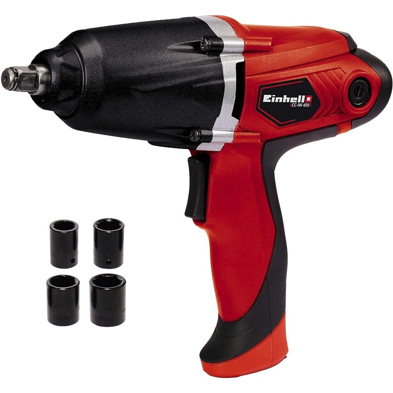 Einhell Clé à chocs électrique CC-IW 450 (450 W, 300 Nm, commutateur à bascule rotation avant/arrière) Livré avec douilles de 17