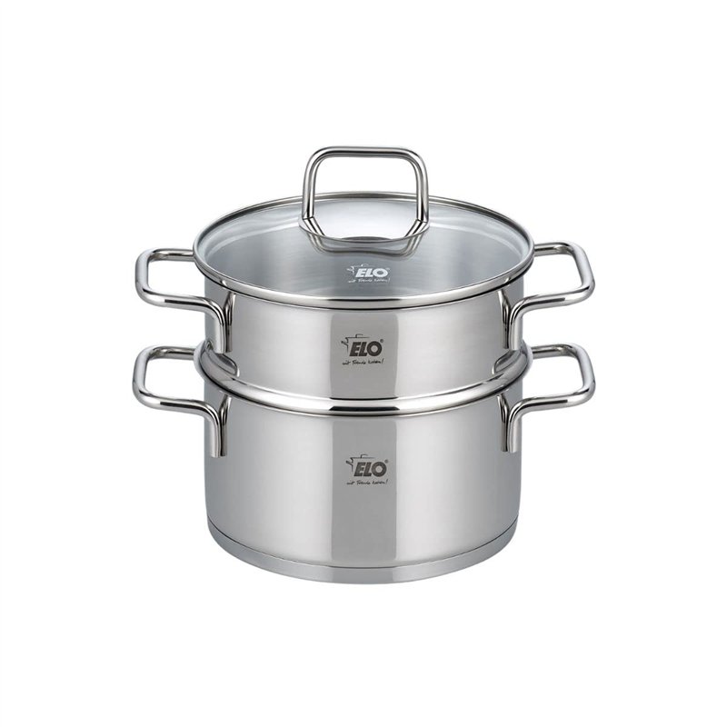 ELO 7271826 Cuiseur vapeur inox, cuit vapeur, petit à vapeur, Acier inoxydable, Verre, 18 x 9,5 cm, Gris, Argenté