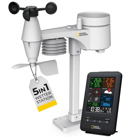 National Geographic Station Météo Couleur Sans Fil Avec Capteur Extérieur 5 En 1 De Température/Humidité De L’air/Pression Atmos
