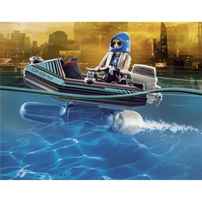 Image secondaire de Playmobil 70782 Policier avec réacteur Dorsal et canoë - City Action - avec Deux Personnages, Un canot pneumatique à Moteur et U