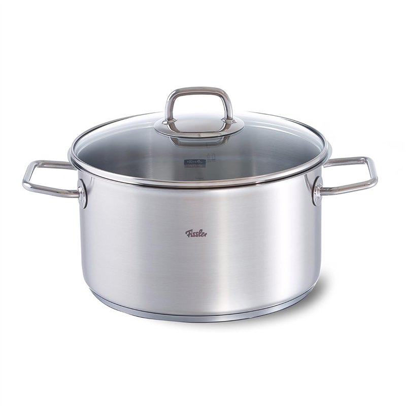 Fissler Viseo Faitout en Acier Inoxydable (5,7 l – Ø 24 cm) avec Couvercle en Verre, Échelle Graduée Intérieure, Bord Verseur, C