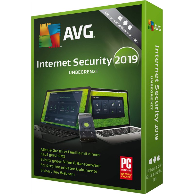 AVG Internet Security 2019 Version complète, unbegrenzte Geräteanzahl Windows, Mac, Android Sicherheits-