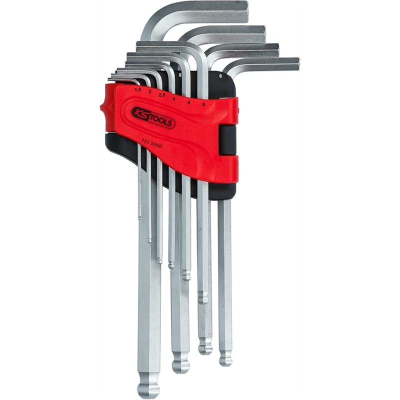 KS Tools - 151.5000 - Jeu de clés mâles coudées - 6 pans creux - Tête sphérique sur la partie longue - Idéal pour vis difficilem