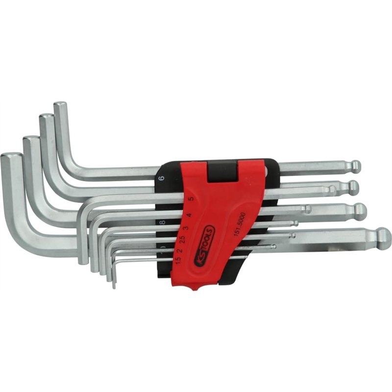 Image secondaire de KS Tools - 151.5000 - Jeu de clés mâles coudées - 6 pans creux - Tête sphérique sur la partie longue - Idéal pour vis difficilem