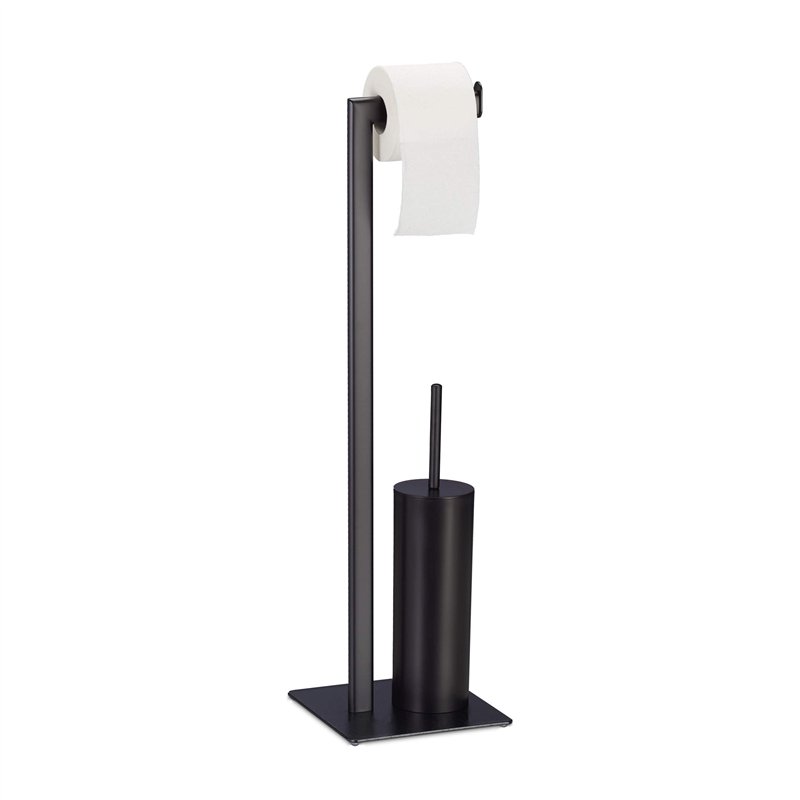 Relaxdays Ensemble avec Brosse WC et dérouleur Papier, Vertical, Set, Accessoire Salle de Bain, 72,5 x 20 x 20 cm, Noir