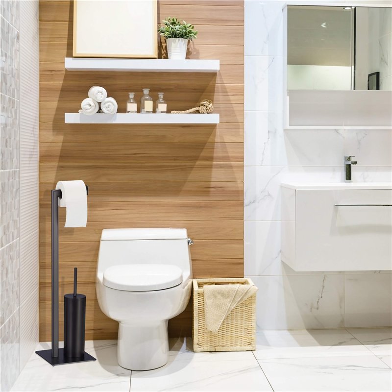 Image secondaire de Relaxdays Ensemble avec Brosse WC et dérouleur Papier, Vertical, Set, Accessoire Salle de Bain, 72,5 x 20 x 20 cm, Noir
