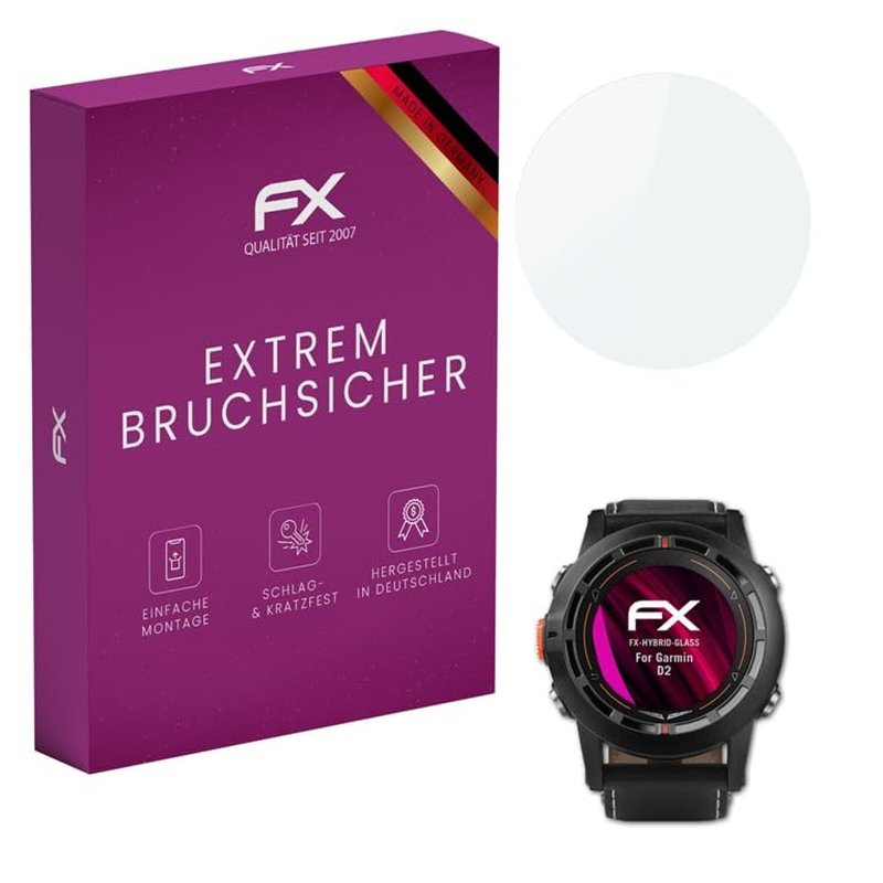 atFoliX Protection Écran Film de verre en plastique compatible avec Garmin D2 Verre film protecteur, 9H Hybrid-Glass FX Protecti