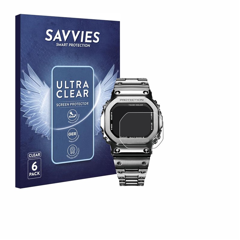 savvies Protection Ecran pour Casio G-Shock GMW-B5000D-1ER (6 Pièces) - Film Protection Ultra Clair
