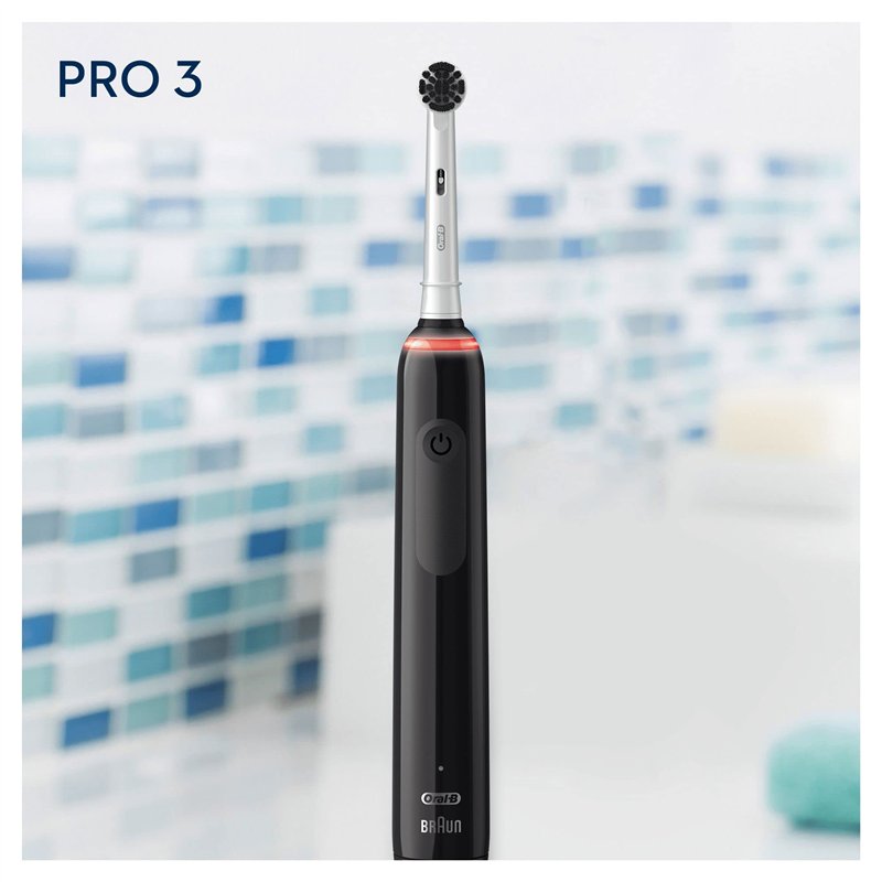 Image secondaire de Oral-B Pro 3 3000 Brosse À Dents Électrique Rechargeable Avec 1 Manche Capteur De Pression Et 1 Brossette , Noir, Élimine Jusqu’
