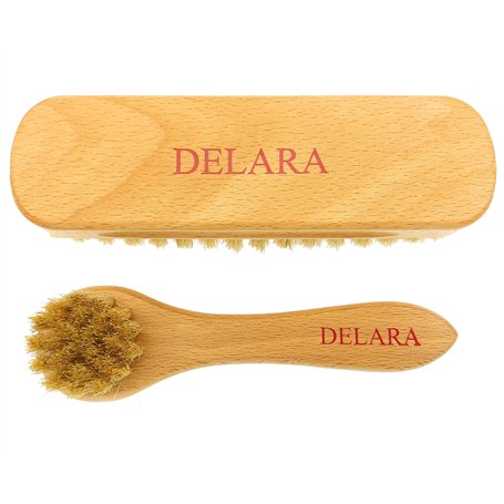 DELARA Une Petite Brosse à Chaussures et Une Petite Brosse à Cirage en Poils naturels