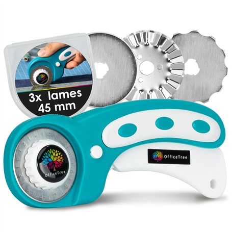 OfficeTree Cutter Rotatif Couture 45mm - 3 Lames Coupe Droite