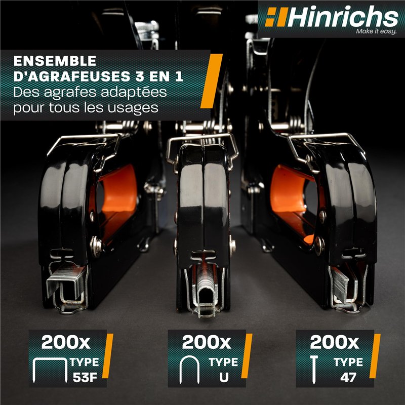 Image secondaire de Hinrichs Agrafeuse Manuelle Set - Agrafeuse Professionnelle 3 en 1 pour Bois et Tissu - Agrafeuse Murale Bois et Tissus d'Ameubl