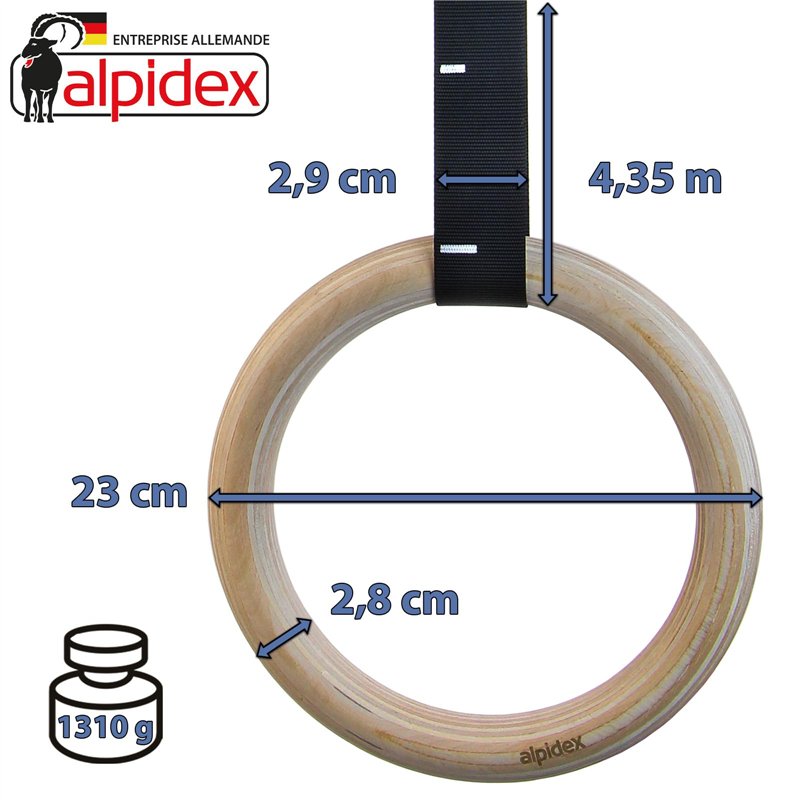 Image secondaire de ALPIDEX Anneaux de Sport Anneaux de Gymnastique Anneaux y Compris Fixation de Porte et Sangle de Fixation avec marquage Longitud