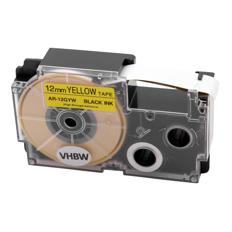 vhbw cassette cartouche 12mm noir sur jaune pour imprimante d´étiquette Casio KL-300, KL-60, KL-7000, KL-70E, KL-750E, KL-780, K
