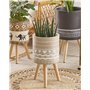 Cache-Pot Support Plantes Beige avec 3 Pieds en Bois 25 cm de Diamètre Motif Ethnique Peint à la Main pour Extérieur et Intérieu