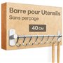 Praknu Barre de Suspension pour Ustensiles de Cuisine avec 8 Crochets - Adhésive & Sans Perçage - Fixation Murale 40 cm - Durabl