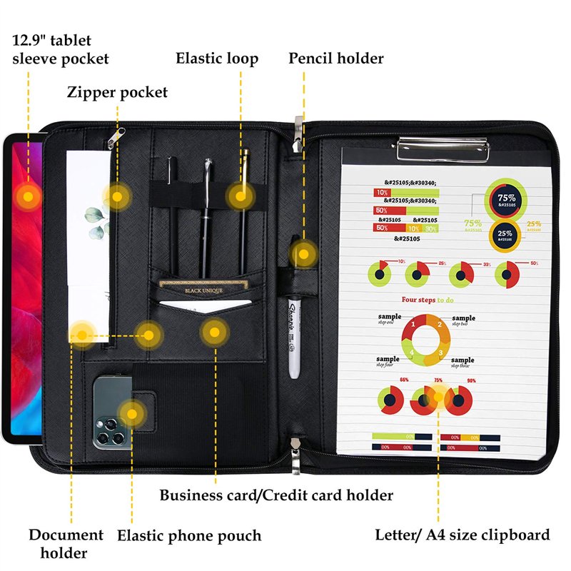 Image secondaire de ProCase Portfolio A4 en Simili Cuir, Porte Documents avec Papiers Écrit, Porte Bloc-notes pour Record de Réunion/RDV Affaires, P