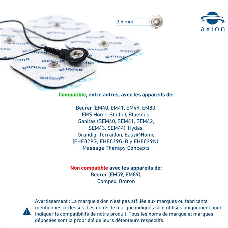 Image secondaire de 16 électrodes mixtes axion | Compatible avec les appareils Beurer et Sanitas | Electrostimulateur TENS et EMS avec connexion par