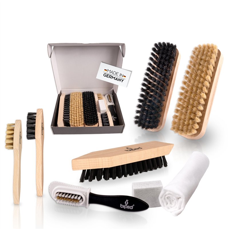 biped kit de brosses à chaussures Classic - Brosses à chaussures pour l'entretien du cuir lisse et du daim - Kit de brosses à ch