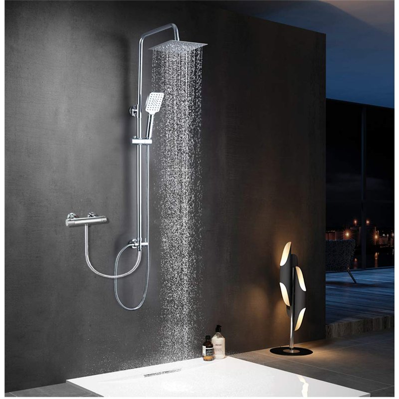 Système de douche en acier inoxydable de ELBE, douche à effet pluie avec pommeau de douche en acier inoxydable 304 20x20cm carré