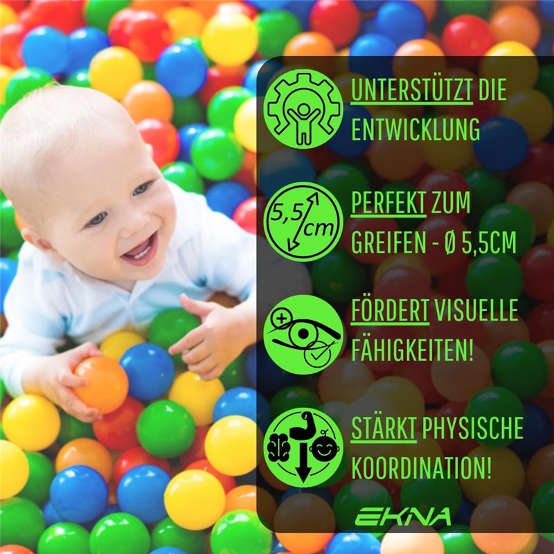 Image secondaire de EKNA Lot de 200 balles de Jeu de 5,5 cm de diamètre