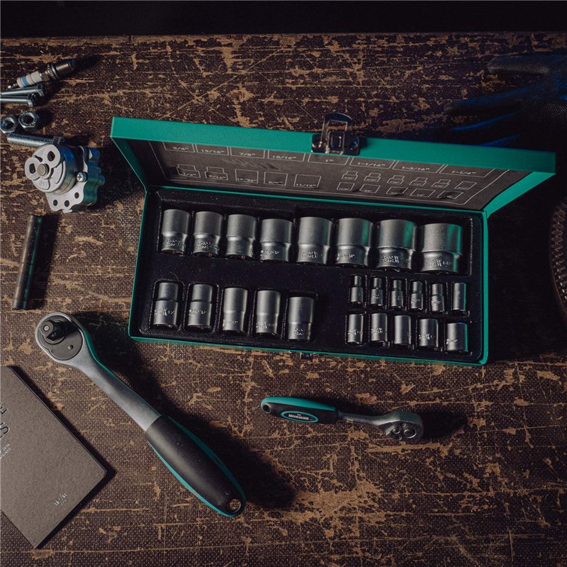 Image secondaire de Jeu de douilles pouces 1/4 & 1/2 pouces 24pcs par WIESEMANN 1893 I Jeu d'écrous dans les tailles 5/32