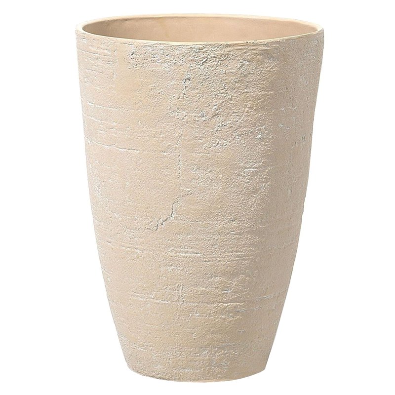 Haut Cache-Pot Beige en Forme de Vase 43 x 43 x 60 cm Robuste en Pierre et Polyrésine, Pot de Fleurs Idéal pour Extérieur et Int