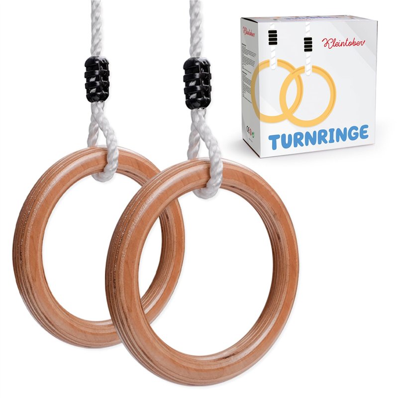 Kleintober Anneaux de Gymnastique et Fitness | En bois de qualité supérieure | Gym Ring | Extérieur et Intérieur | Musculation e