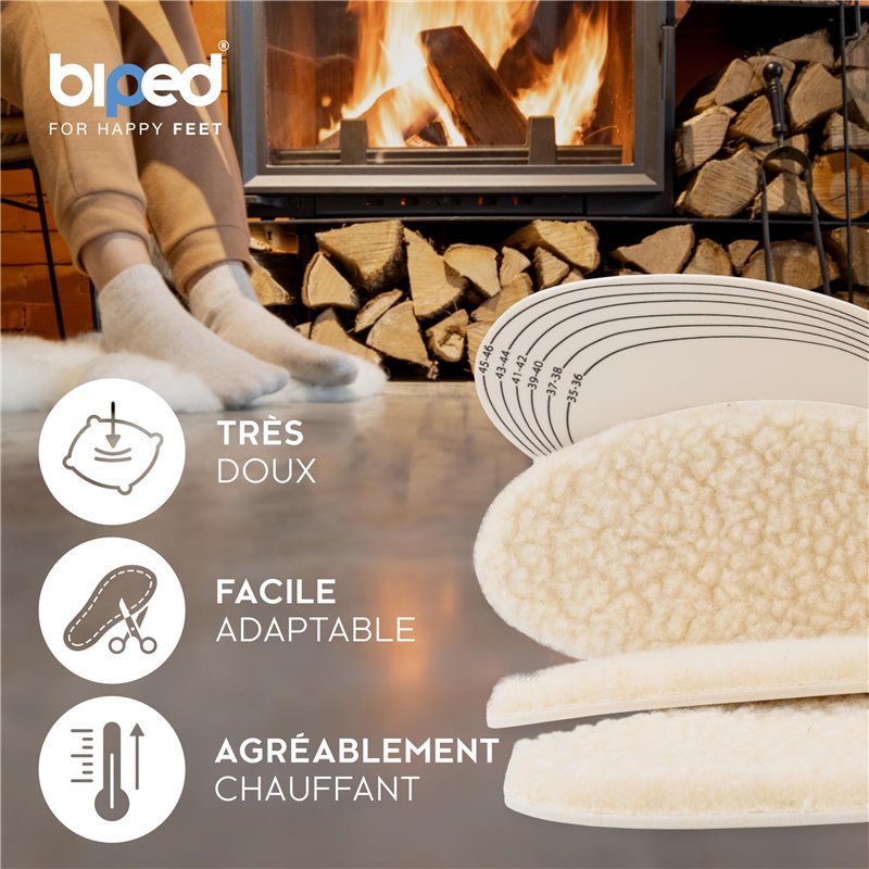 Image secondaire de biped 2 paires de semelles en laine d'agneau - Semelles d'hiver extra-épaisses à découper - Semelles en laine chauffantes pour h