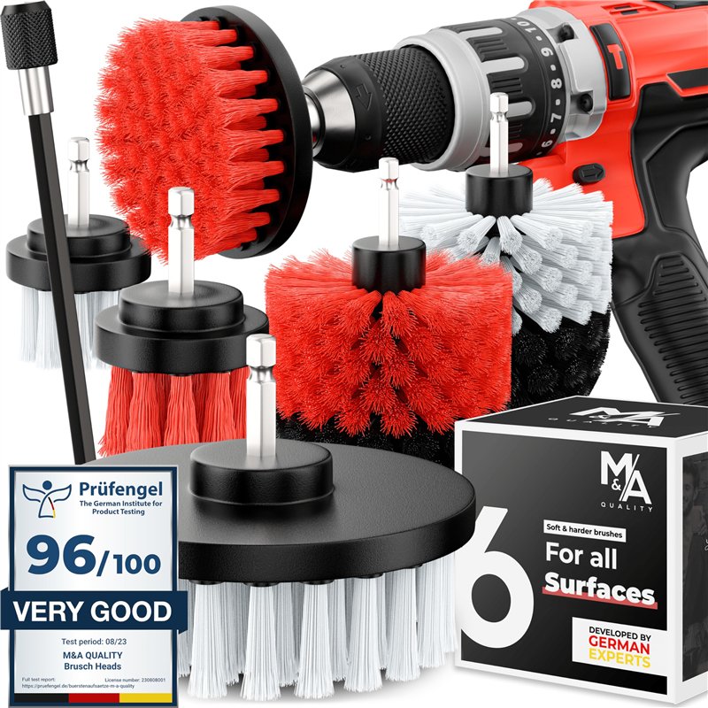 Brosse Nettoyage perceuse sans Fil [Poils Souples et durs]. Nettoie Vite Voiture, Tissus, Jantes, Salle de Bain - Brosse perceus