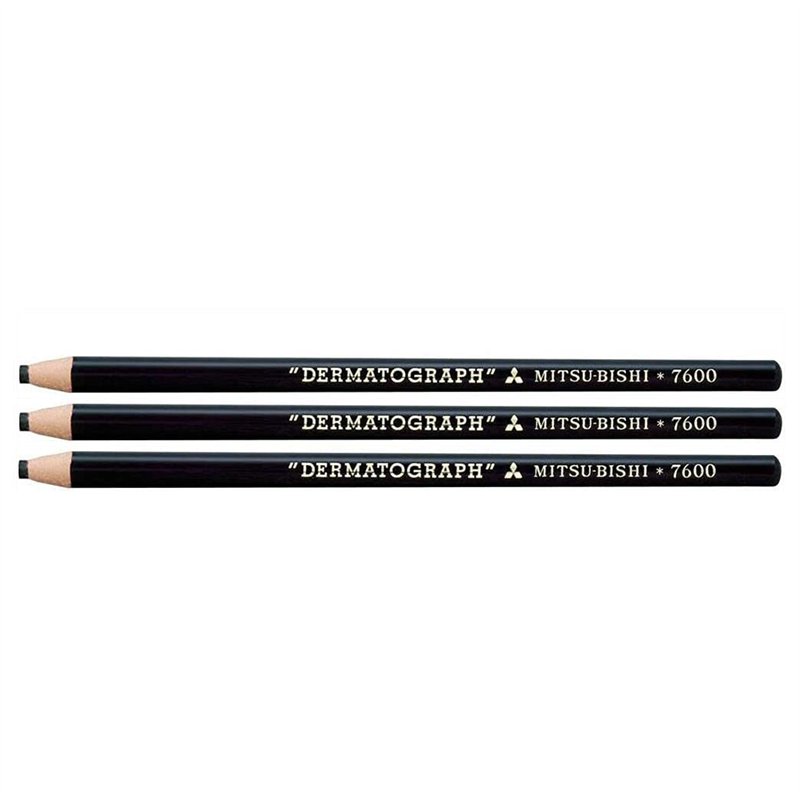 UNI-BALL Lot de 3 Crayons gras DERMATOGRAPH 7600 Multi support Taille facilitée Noir