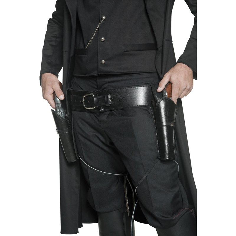 Smiffys Authentique ceinture et 2 étuis de l'ouest, Noir, avec attaches sur les jambes