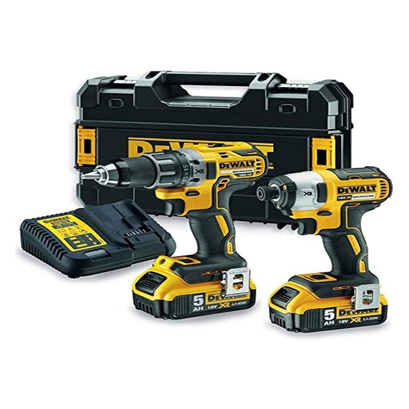DEWALT - Kit 2 Outils avec Perceuse-Visseuse Compact DCD791 et Visseuse à Chocs DCF887, XR 18V, 5Ah - DCK268P2T-QW - Sans Fil - 