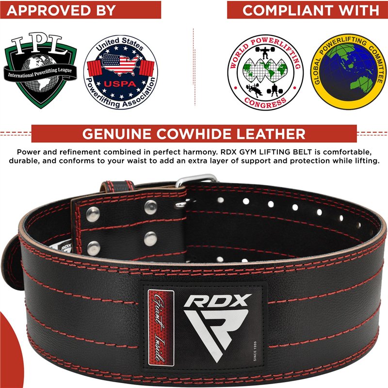 Image secondaire de RDX Ceinture de Musculation Powerlifting, IPL USPA Approuvé, 6MM Épais 100% Cuir, 4” Réglable Support Lombaire, D'haltérophilie
