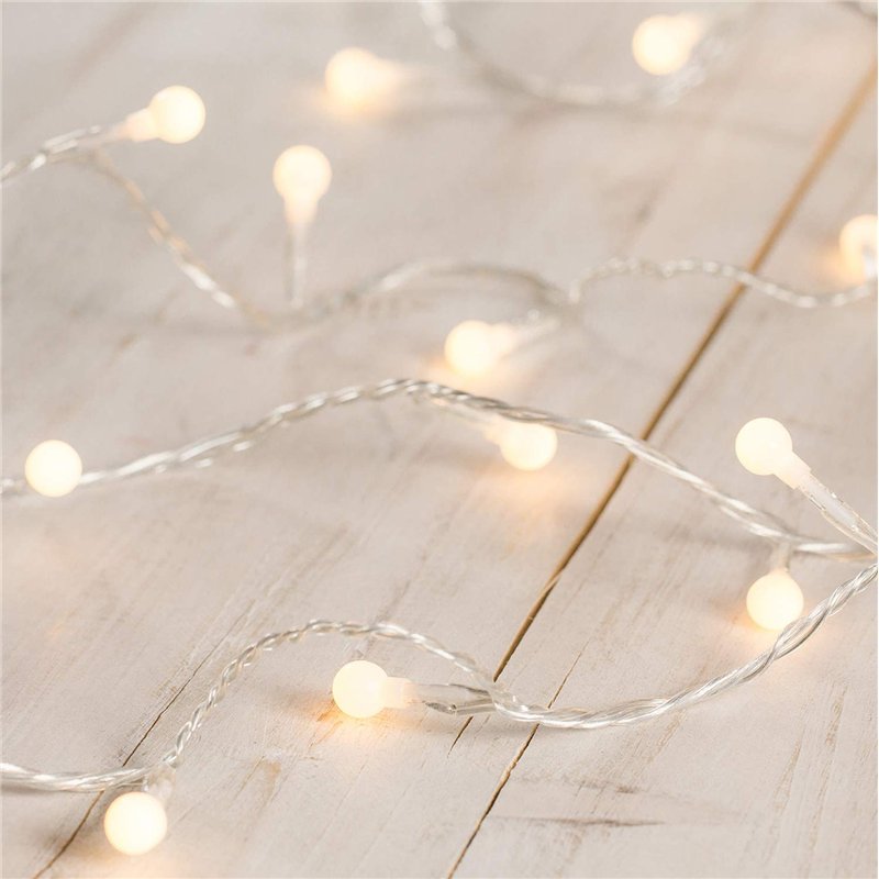 Lights4fun Guirlande Lumineuse Boule à LED Blanc Chaud sur Câble Transparent avec Interrupteur pour Intérieur