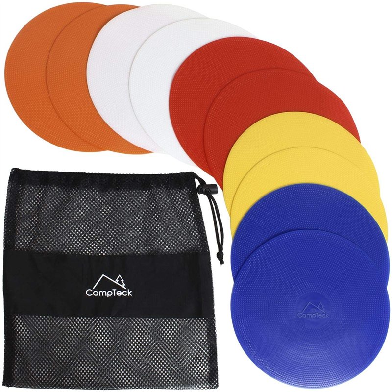 CampTeck U6934 - Plats Cône Football Plats Cones de Sport Cône Marquage - (Pack de 10) avec Sac de Filet Noir - Couleurs des dis