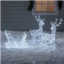 Lights4fun Duo de Rennes et Traîneau Lumineux de Noël avec 240 LED Blanc à Piles en Acrylique avec Minuterie Décoration de Noël 