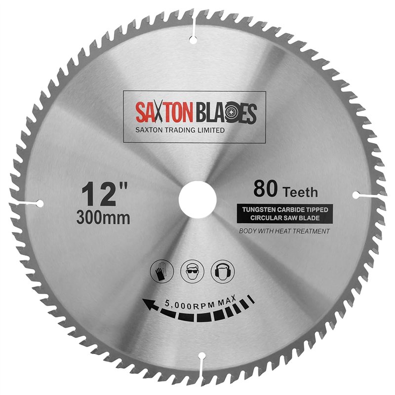 Saxton TCT Lame de scie circulaire à bois 300 mm x 30 mm x 80 dents pour Bosch, Makita, etc. Compatible avec scies de 305 mm