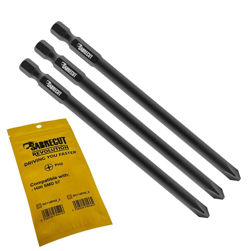 3 x SabreCut SC116PH2_3 116 mm PH2 Compatible avec Hilti SMD 57 SMD57 116/4 1/2 Autofeed Assemblé Tournevis pour cloisons sèches